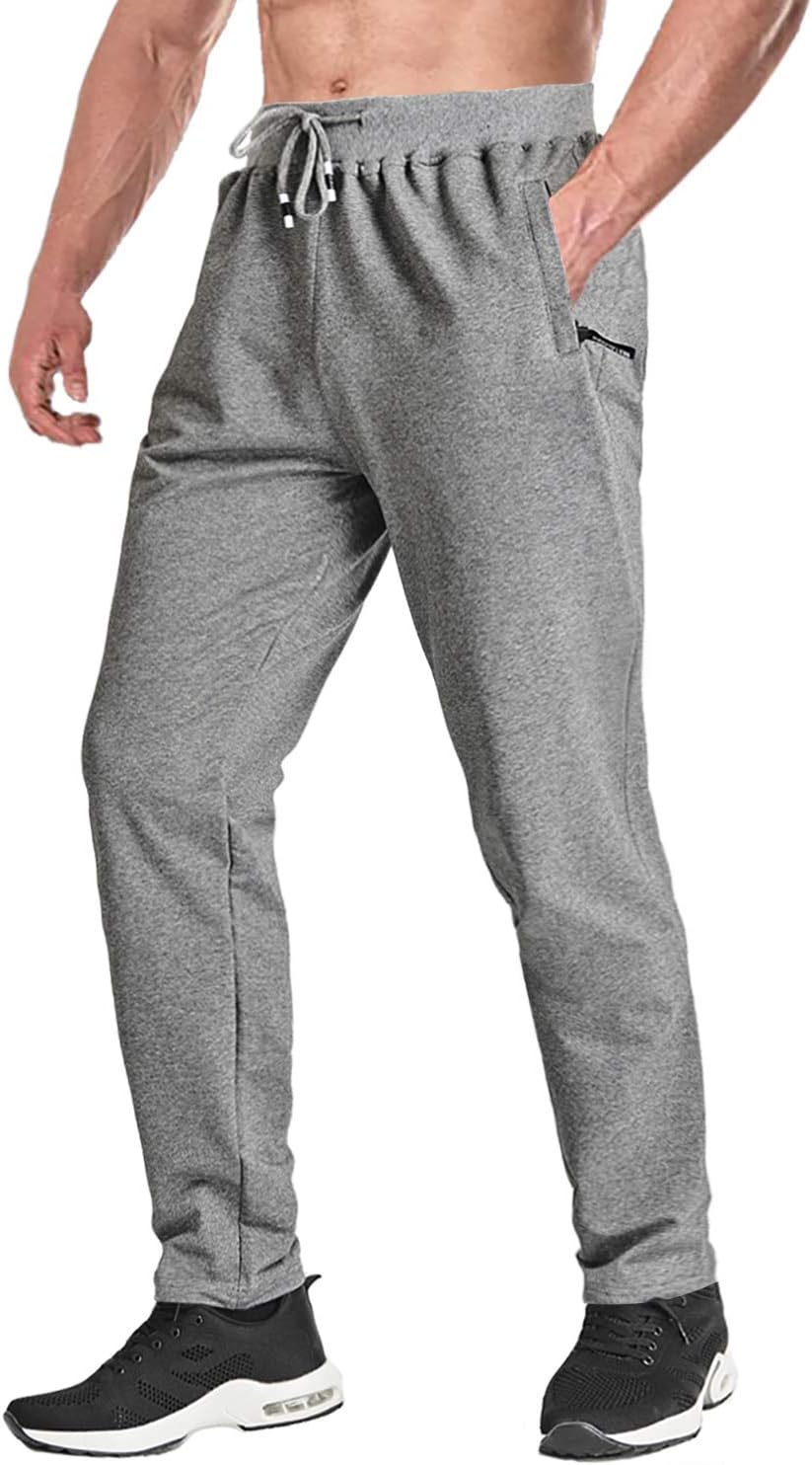 Men's Elastic Joggers Open Bottom Running Pants Comfortable Casual Trousers with Zipper Pockets