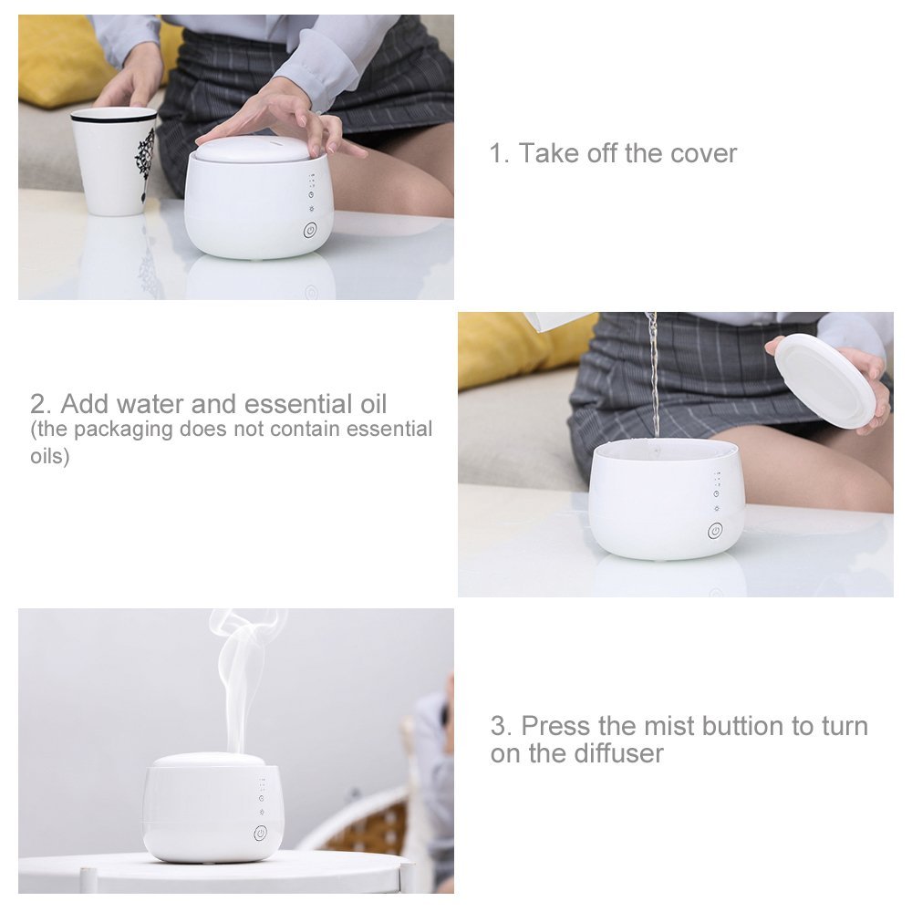 WiFi Essential Oil Diffuser Works with Alexa and Google Home 300ml for Aromatherapy with Adjustable Mist Modes Humidifiers, Ultrasonic Aroma Diffusers with Auto Shut-Off 7 Colorful LED Lights for Baby Room Home Spa (White)