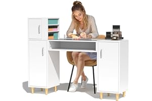 ELEVACHIC Manicure Table Nail Desk for Nail Tech w/Glass Top & Wrist Rest, Versatile Manicure Station with Shelves, Storage Cabinets, Drawers, Beauty Nails Art Equipment for Salon and Home Use, White