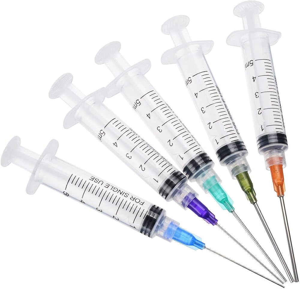 SKYPRO 5ml Syringes 5 Pack Luer Lock Blunt Needle Tips Plastic Dispenser
