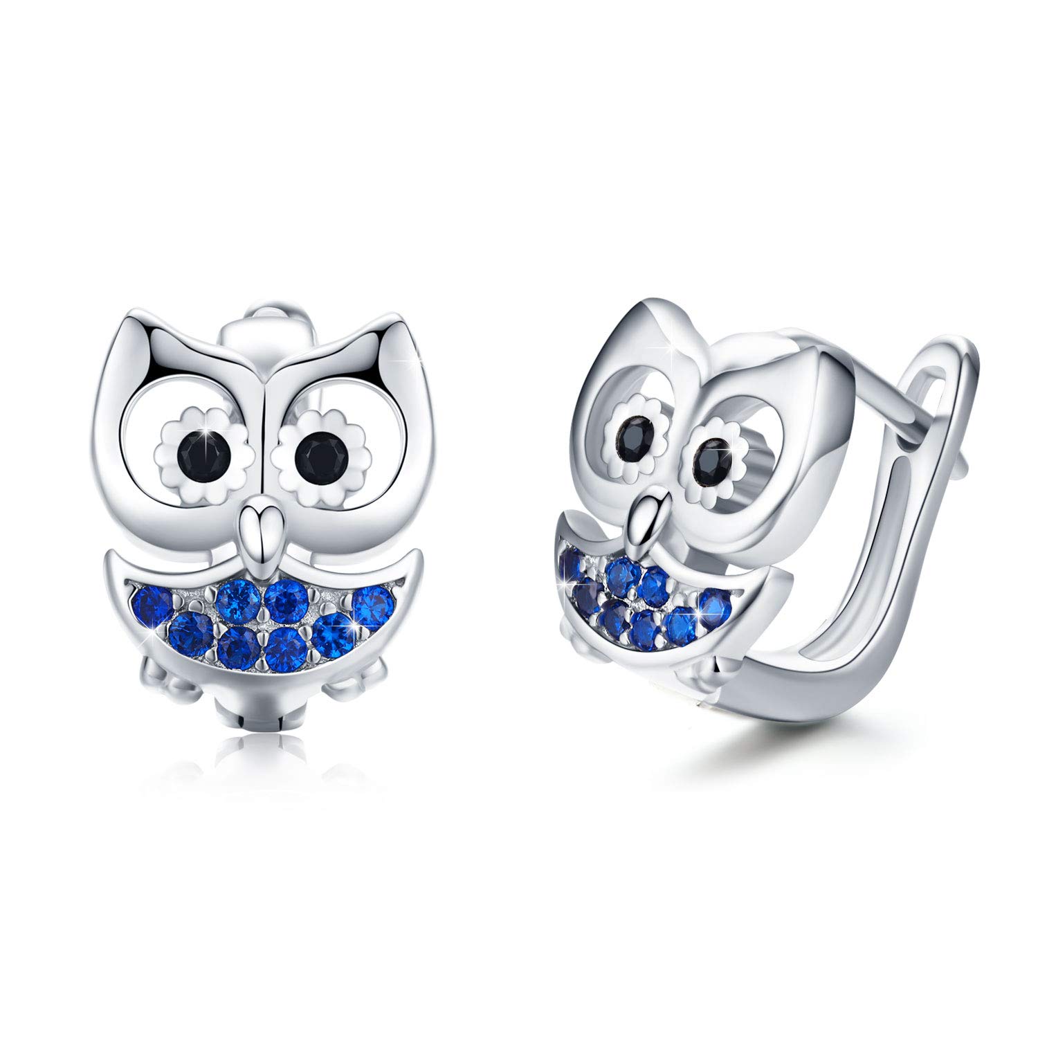 CUOKA MIRACLE Owl Earrings 925 Sterling Silver Girls Small Hoop Earrings Hypoallergenic Huggie Earrings for Women Owl Jewellery for Girls Kids