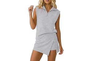 CHLPEYUVCH Womens Fashion Two Piece Set Sleeveless Zipper Romper Jumpsuit Shorts Casual Summer Streetwear