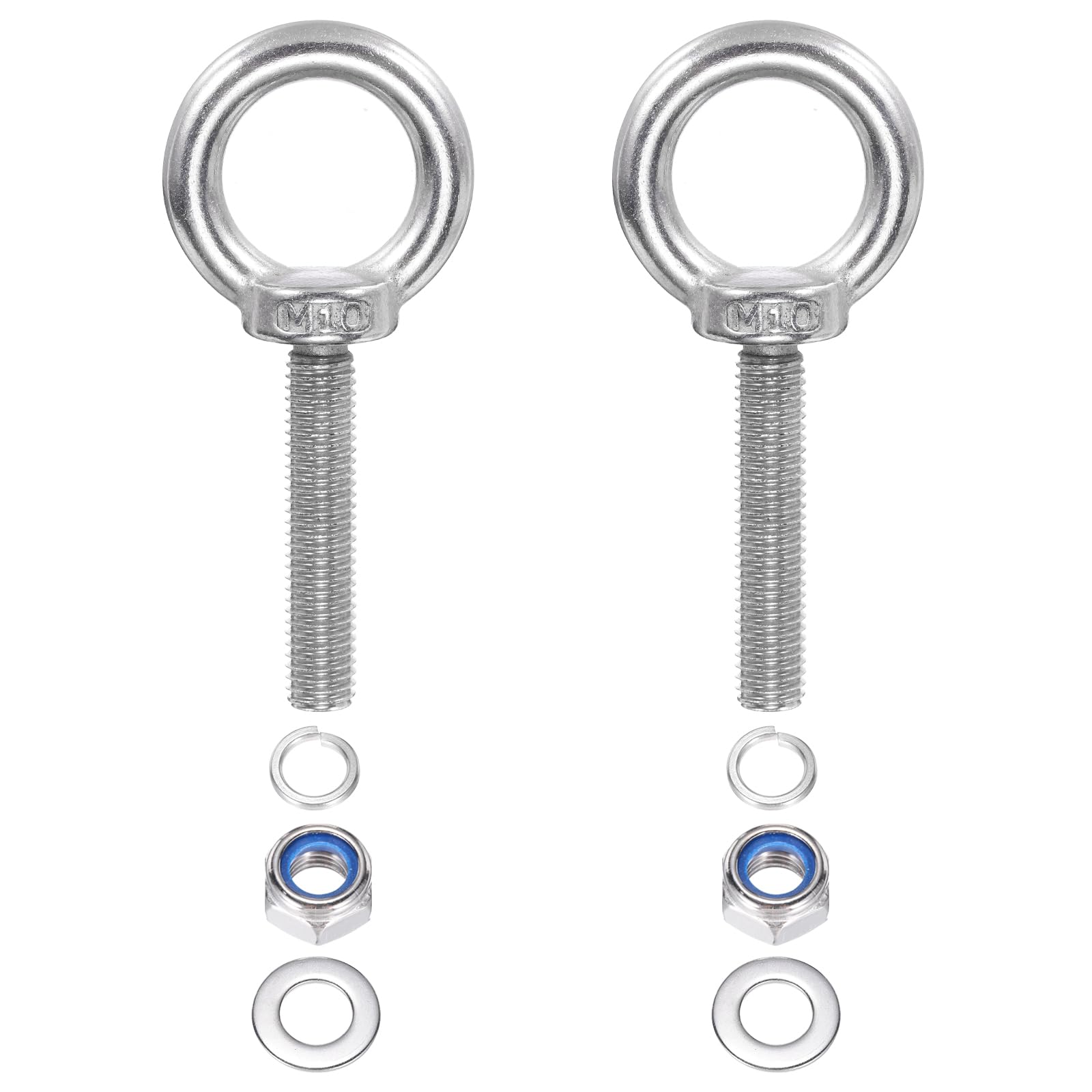 PATIKIL M10 x 50mm Lifting Shoulder Eye Bolt, 2Pcs 304 Stainless Steel Lifting Ring Threaded Eyebolt with Nuts Washers for Hanging Hammocks Articles