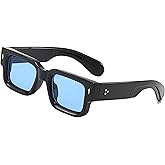 Teumire Thick Square Frame Sunglasses for Women Men Trendy Chunky Rectangle Sun Glasses Black Shades UV400 Protection