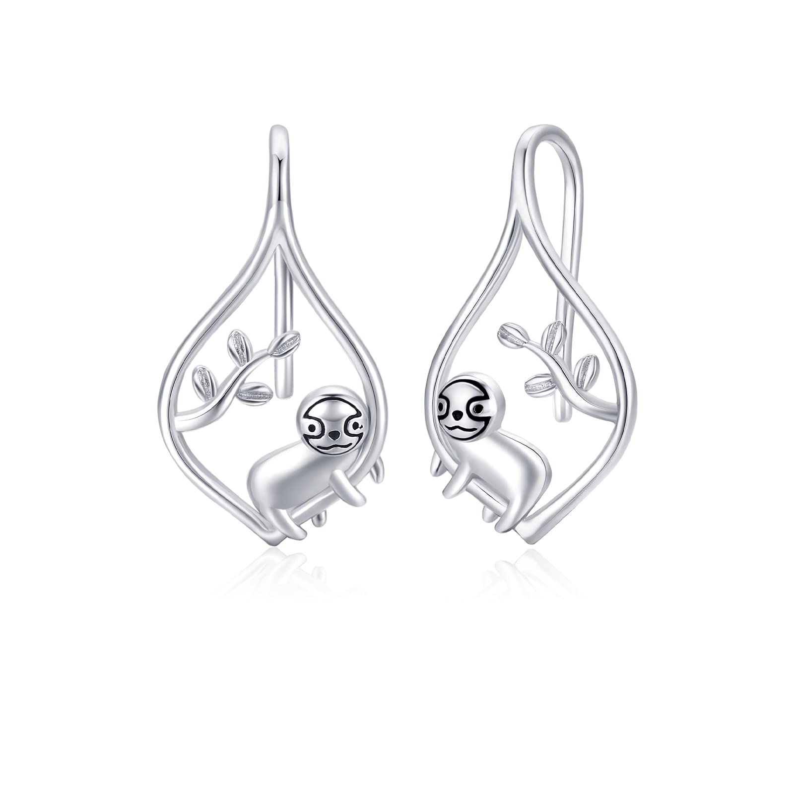 TRISHULA Sloth Earrings, Branch Ear Hooks Cute Animal Earrings 925 Sterling Silver Jewellery Christmas Gifts for Women Girls