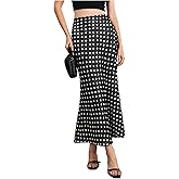 MakeMeChic Women's Summer Long Satin Skirts Polka Dots Silk Elegant High Waisted Flowy A Line Cocktail Midi Skirt