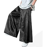 HZCX FASHION Mens Womens Baggy Relax Wide Leg Palazzo Pant Dragon Satin Kung Fu Slacks Casual Trousers Lightweight Yoga Pants