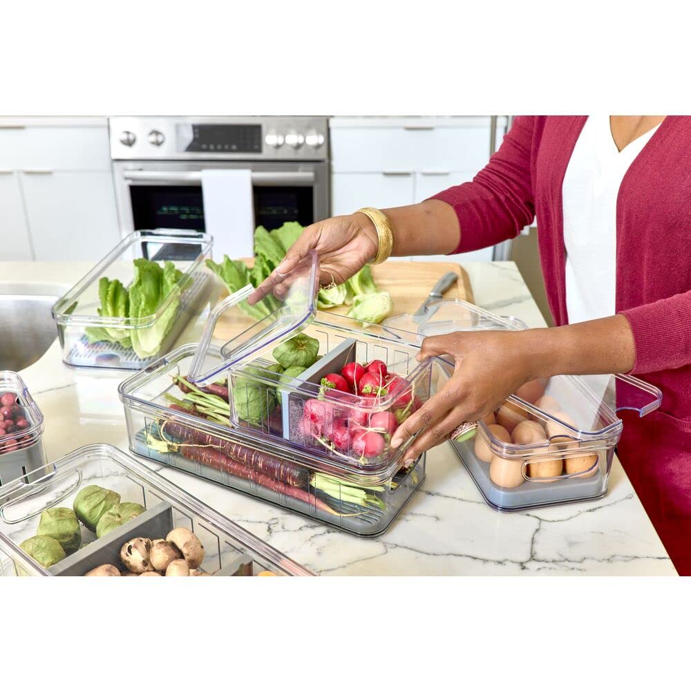 iDesign Crisp Produce Plastic Refrigerator and Modular Stacking Pantry Bin with Lid and Removable Inner Basket, Perfect for Washing Vegetables, Fruit, Lettuce, BPA Free 15.72