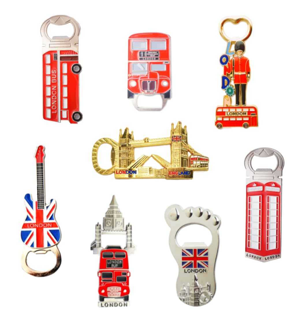Great Mix of Famous UK Britain London Icons/Landmarks Fridge Magnet Bottle Openers - Set of 8