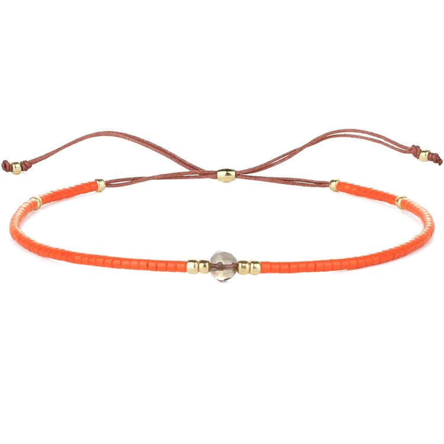 KELITCH Crystal Gems Mix Beaded Friendship Bracelets Charm Adjustable Bracelet New Jewelry (Orange 3)