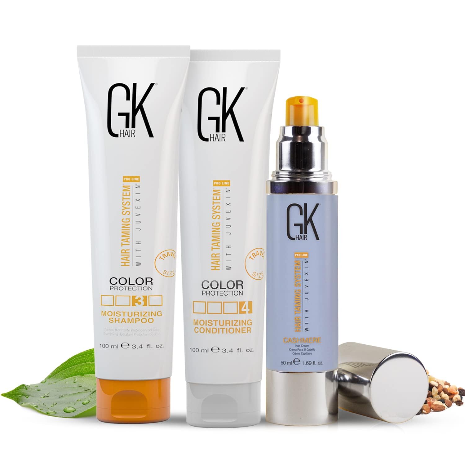 Global Keratin GK HAIR Moisturizing Shampoo & Conditioner 100ml with Cashmere 50ml For Color Treated Hair Sulfate Paraben Free