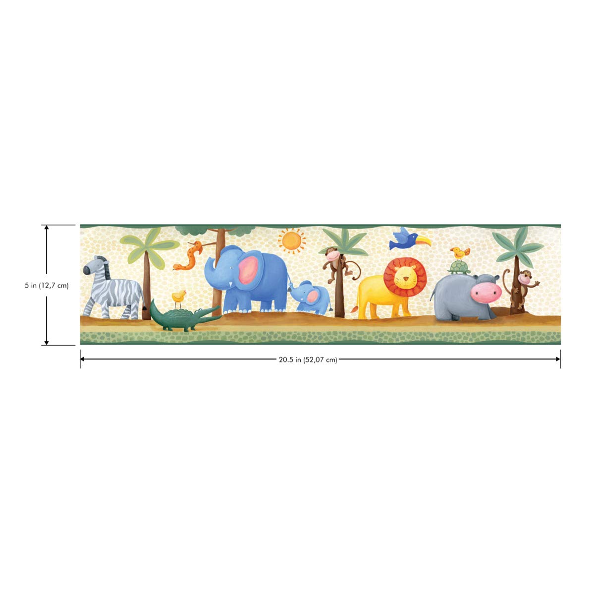 RoomMates RMK4396BD Jungle Animals Vinyl Border, Yellow, Blue and Green, 5 x 15 ft