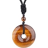 ASGIFT Lucky Coin Crystal Necklace 30mm Round Donut Natural Quartz Protection Pendant with Adjustable Rope Reiki Healing Crystal Stone Spiritual Necklaces for Men Women