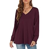 MONNURO Plus Size Women's Long Sleeve Tunic Tops Loose Fit V-Neck T-Shirts Fall Clothes for Women 2024