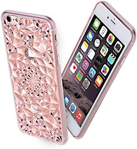 Apple iPhone 6/6S 4.7 inch Case, Luxury Crystal Sparkle 3D Floral Diamond Shaped Design Soft Flexible TPU Protective Cover Case Slim Fit (Pink)