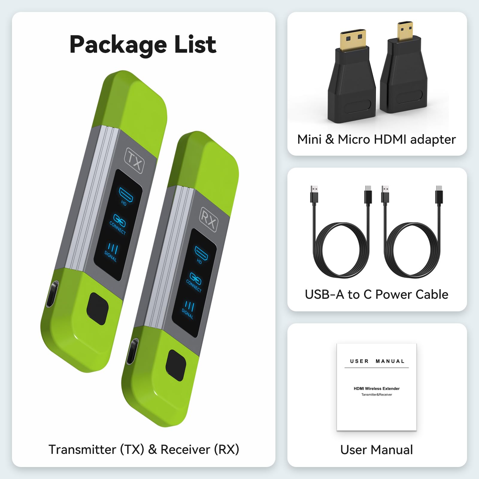 TJCXELE Wireless HDMI Transmitter and Receiver 328FT/100M Support 4K Decode 1080P@60Hz HD Video Output,Plug&Play 2.4G+5.8G Wireless HDMI Extender for Video and Audio to Monitor from PC/Projector/TVBox