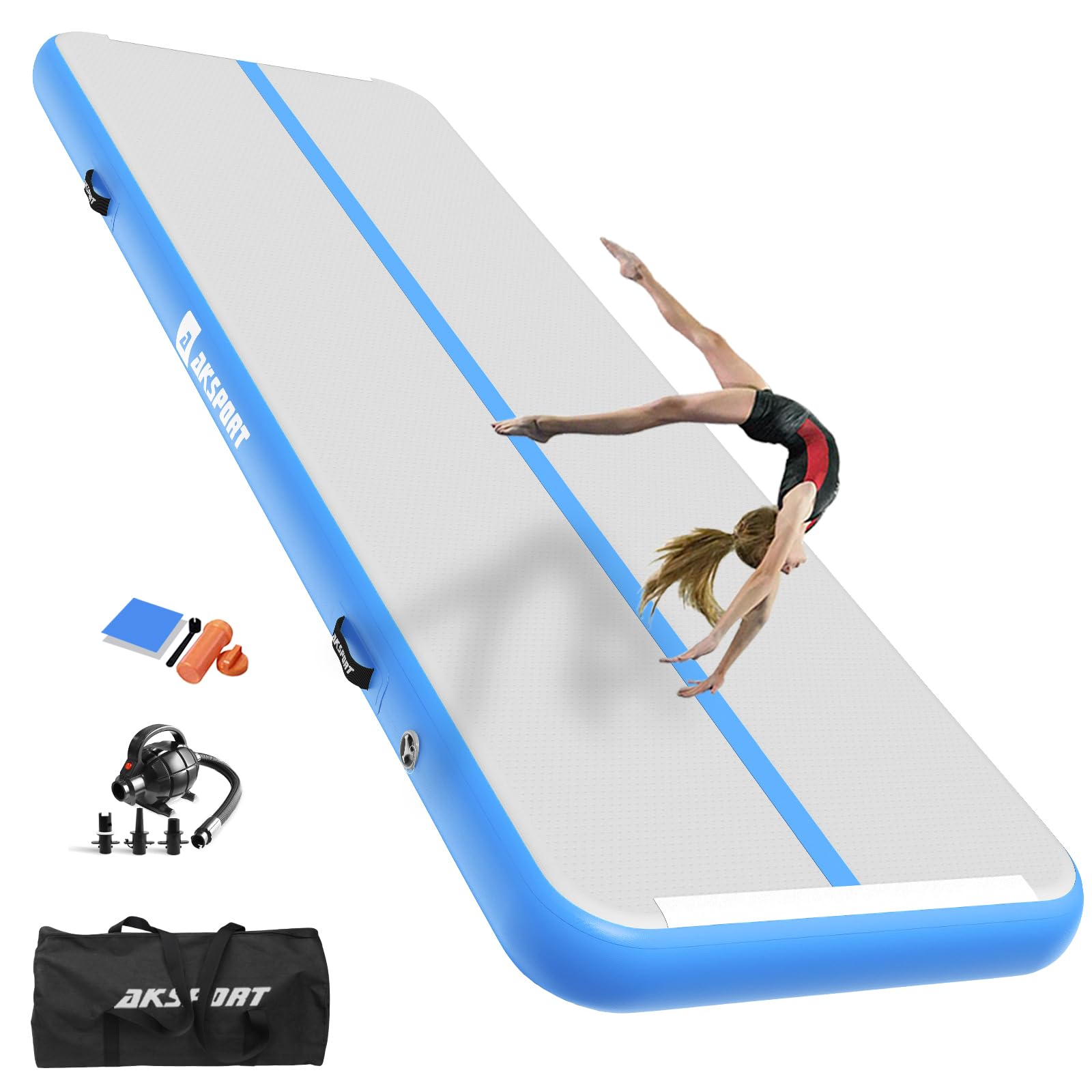 AKSPORT Air Mat Tumble Track 10ft 13ft 16ft 20ft Gymnastics Tumbling Mat Inflatable Tumble Track with Electric Air Pump for Home Use/Tumble/Gym/Training/Cheerleading (Light Blue, 10x3.28x0.66ft) Image AKSPORT Air Mat Tumble Track 10ft 13ft 16ft 20ft Gymnastics Tumbling Mat Inflatable Tumble Track with Electric Air Pump for Home Use/Tumble/Gym/Training/Cheerleading (Light Blue, 10x3.28x0.66ft) Image