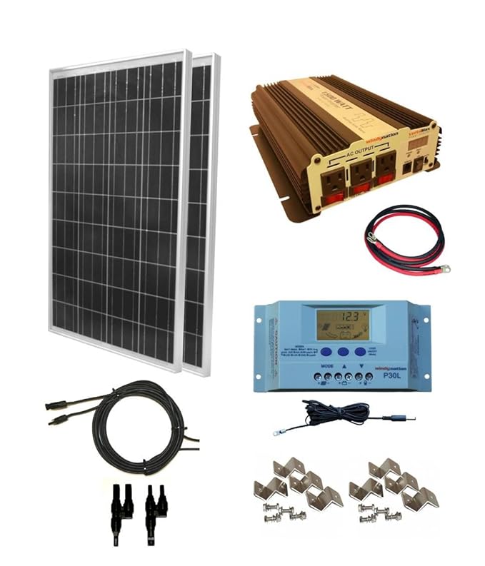 Complete 200 Watt Solar Panel Kit with 1500W VertaMax Power Inverter