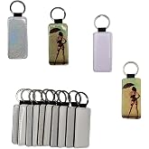 Yongkang 10 pieces Sublimation Blanks keychain Glitter PU Leather both sides can be sublimated DIY Craft (Rectangles)