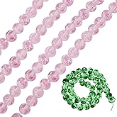 PONABEADIY About 40PCS 10MM Pink Luminous Round Beads Glow in The Dark Lampwork Glass Rose Flower Handmade Gold Sand Floral Blossom Crystal Spacer Bead Bulk for Jewelry Making Bracelet DIY Crafts