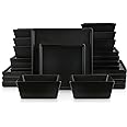Stone Lain 24 Pieces Stoneware Square Dinnerware Set, Black Matte