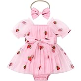 ODASDO Baby Girl First Birthday Party Dress Cake Smash Outfit Newborn Princess Tulle Tutu Romper Puff Short Sleeve Bodysuit