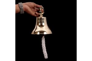 HANDCRAFTED TRADING CO. 6" Polished Solid Brass Bell Happy Hour Engraved Bell Maritime - Rustic Vintage Home Decor Gifts
