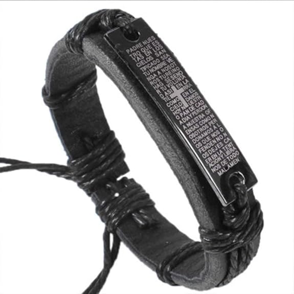 Religious Wrist Band Bracelets with Christian Cross & Bible Scripts Plate for Men or Women
