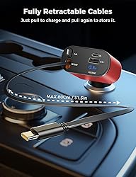 【Upgraded】 SUPERONE Retractable Car Charger 4