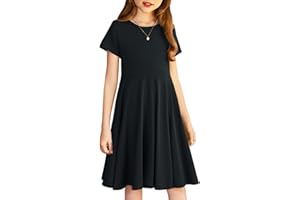 Arshiner Girl's Summer Dresses Short Sleeve Casual Holiday Skater Twirl Dress with Pockets
