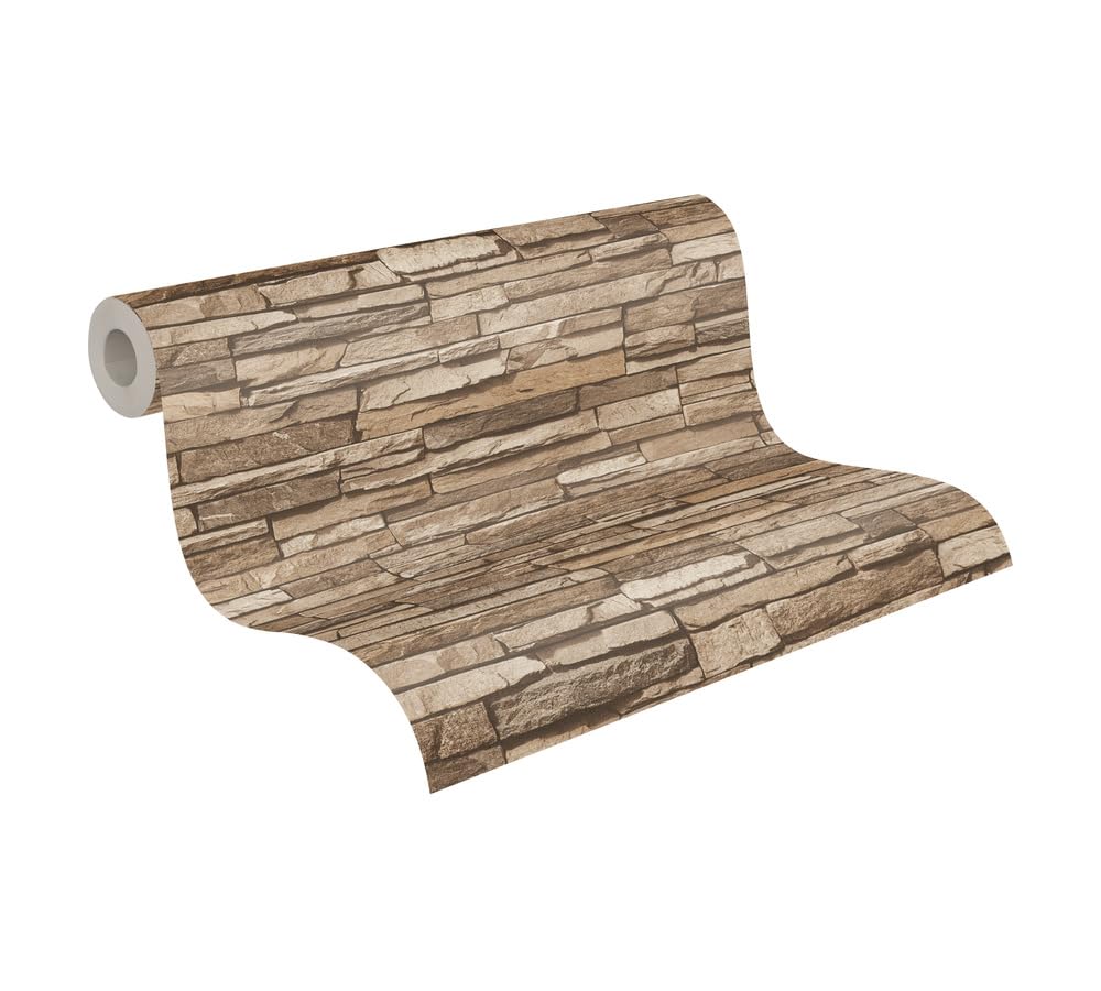 A.S. Création Brick Wallpaper Elements Non-Woven Wallpaper 10.05 m x 0.53 m Brown Beige Made in Germany 958332 95833-2