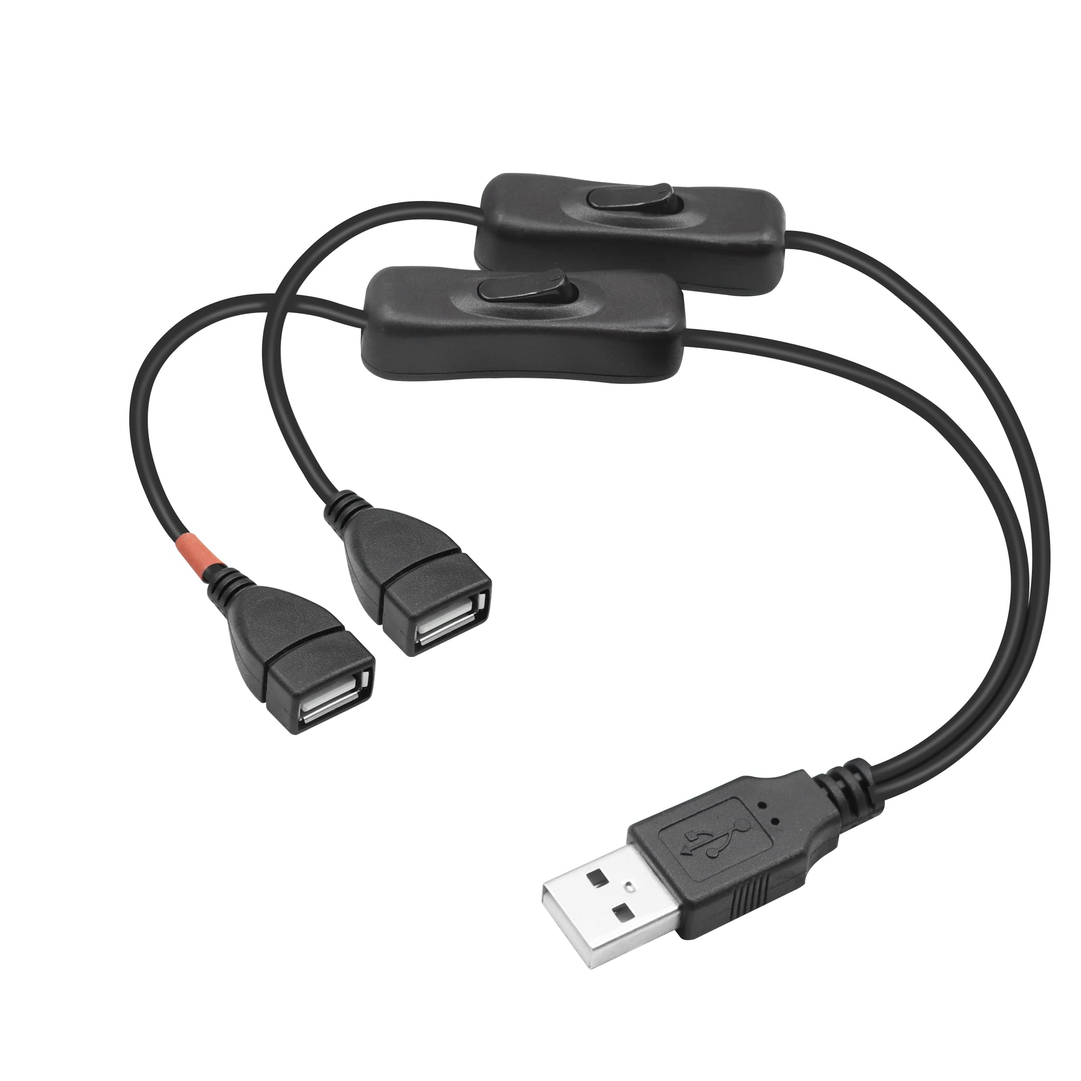 YACSEJAO USB Splitter Cable with Switch USB A 2.0 Male to Dual USB Female Jack Y Splitter ON/Off Charging Cable (0.3M)