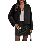 AMZANGEL Women's Faux Fur Cropped Jacket Crew Neck Long Sleeve Oversized Shrugs for Dresses Fluffy Coats Pocket Winter