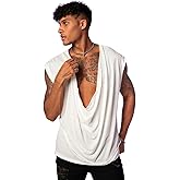 WDIRARA Men's Cowl Neck Draped Cap Sleeve Tank Top Summer Casual T Shirt Tops