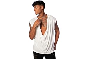 WDIRARA Men's Cowl Neck Draped Cap Sleeve Tank Top Summer Casual T Shirt Tops
