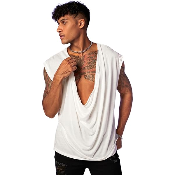 OYOANGLE Men's Draped Deep V Neck Wrap Tank Tops Sleeveless Casual