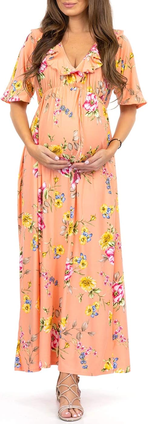 Women's Ruffle Neckline Maternity Dress with Adjustable Belt at  Women’s Clothing store