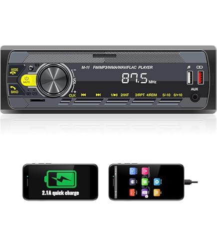 CAMECHO 1 DIN Autoradio Bluetooth 5.0 avec Support pour Téléphone, Lecteur MP3 Single Din avec Mains Libres U Disk/FM/TF Card/AUX/USB, Autoradio avec 7 rétro-éclairages