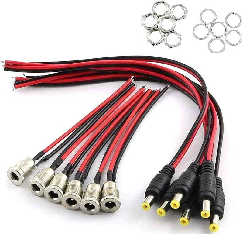 RUNCCI-YUN 6 Pairs DC Power Jack Socket Plug Adapter 5.5x2.1mm 12V 5A Cable Wire