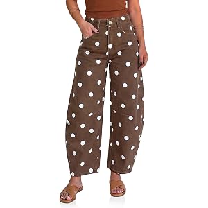 Cicy Bell Womens Polka Dot Barrel Jeans Baggy Wide Leg Denim Pants | High Waisted,Boyfriend Style,colored jeans,Side and Back