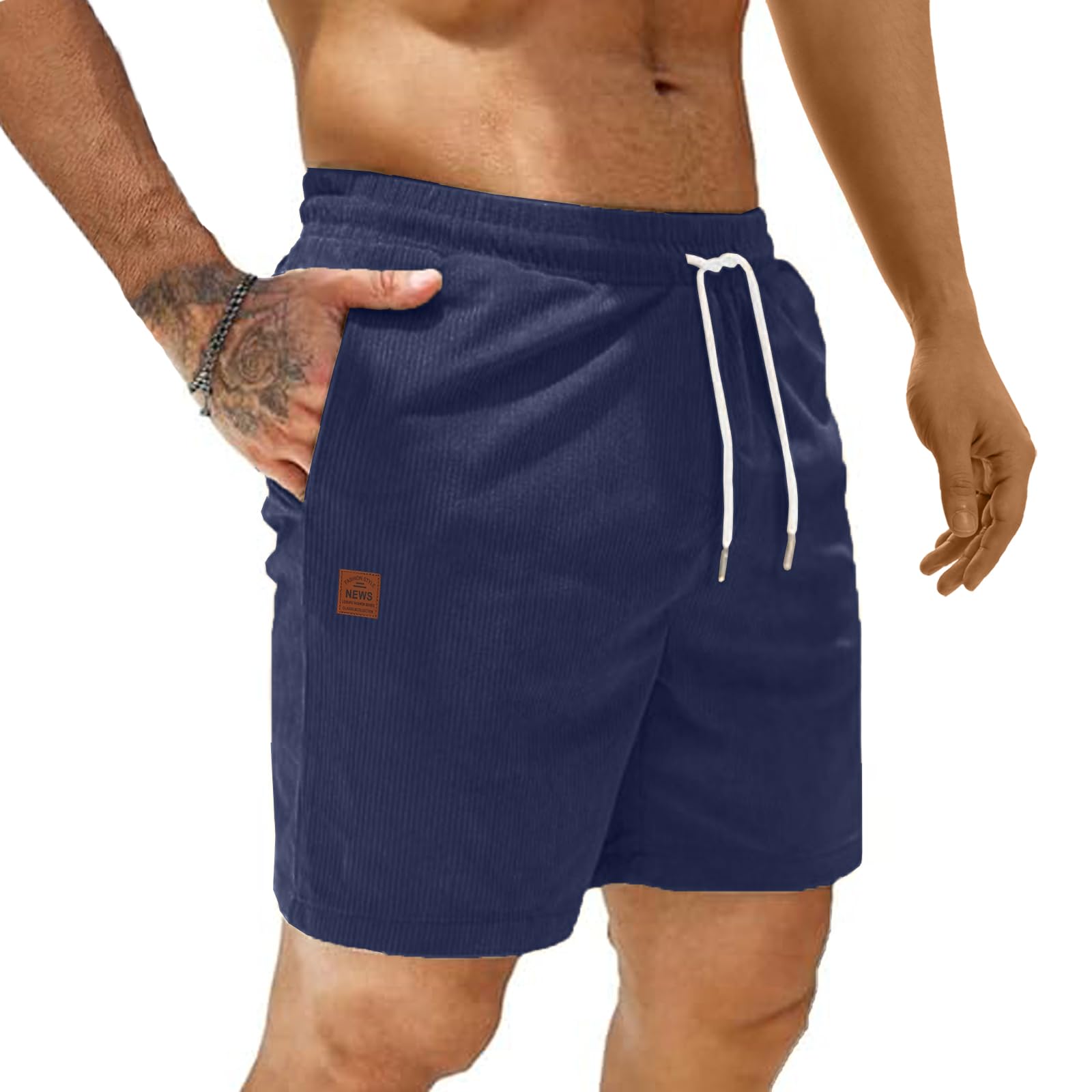 ZOXOZ Corduroy Shorts Herren Kurze Hosen Herren Sommer Elastic Waist mit Taschen Dunkelblau M