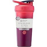 BlenderBottle Sport Sleek Insulated Stainless Steel Shaker Bottle with Wire Whisk, 25-Ounce, Sangria Ombre – Protein Shakes & Hydration for Athletes & Fitness Enthusiasts, Easy Mixing, Lockable Lid