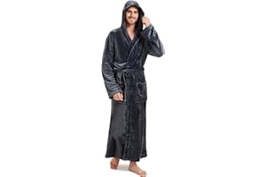 FG FEAYIGUDIM Cozy Plush Fleece Robe for Men, Big and Tall Hooded Long Robe, Warm Loungewear, Shawl Collar Pocketed Bathrobe