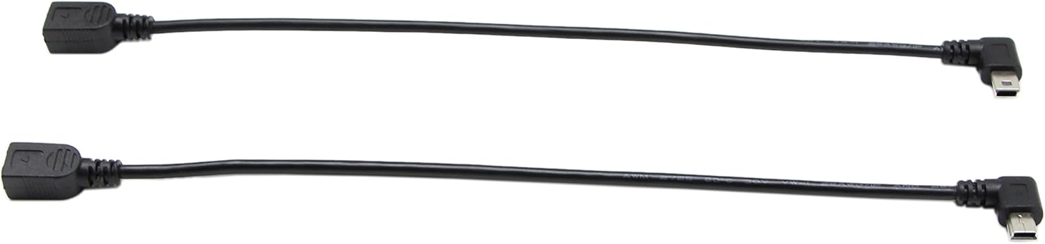 CERRXIAN 9 Inch Mini USB Cable Combo - Mini USB Female to Left Angle & Right Angle Male Data Sync and Charge Extension Cable (1 Pair) - Image 4