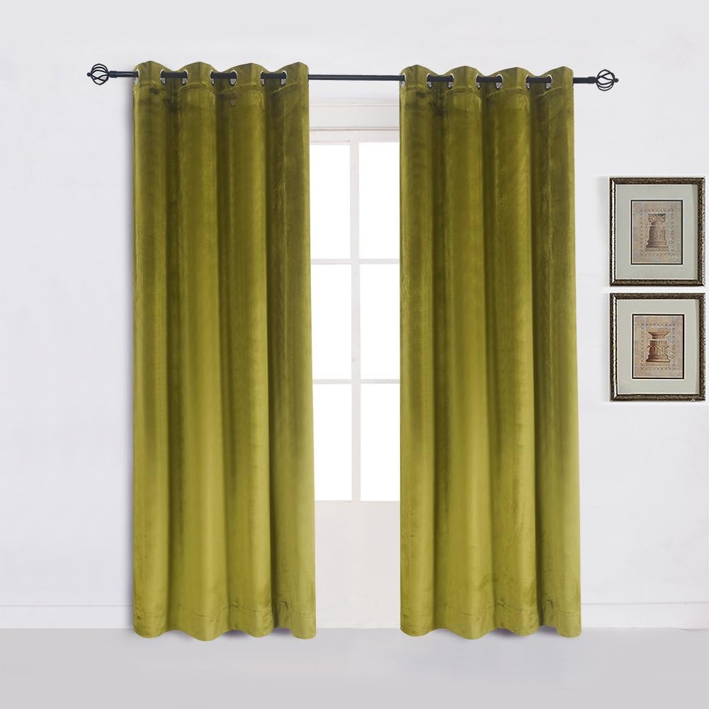 Cherry Home 52-Inch-by-84-Inch Velvet Blackout Grommet Curtain Panel, Moss-green
