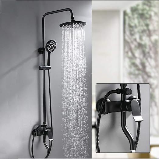 XSGDMN Matte Black Shower Faucet Set with Round Rainfall Shower Head, 3