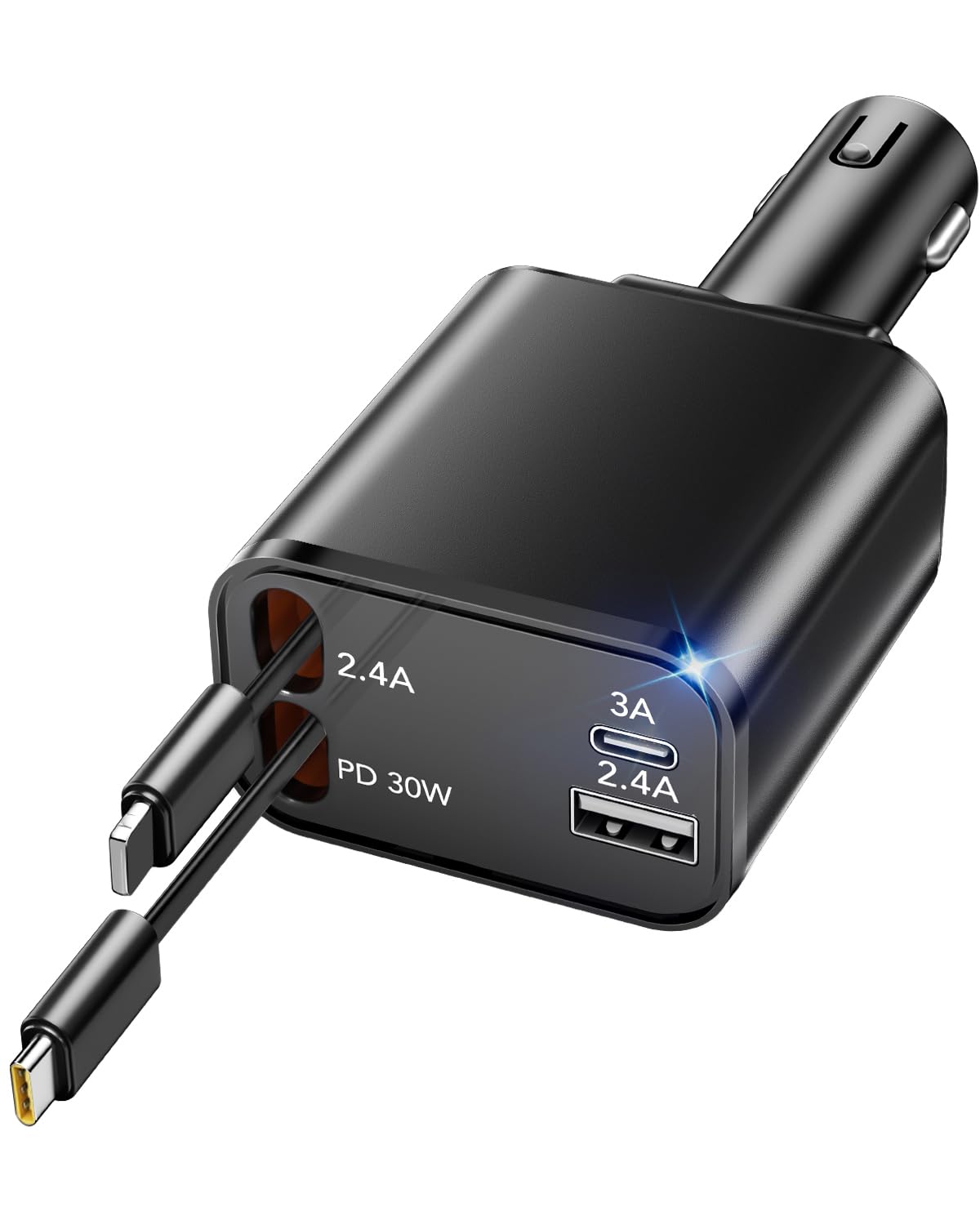 Photo 1 of HATALKIN Retractable Car Charger 4 in 1, 69W Fast Car Phone Charger, 2 Retractable Cables and USB C Car Charger, Car Charger Adapter for iPhone 15/14/13/12/11/ iPad Pro/Galaxy/Pixel