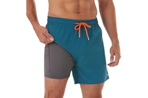 BRISIRA Mens Swim Trunks Bathing Suit 5 Inch Inseam Compression Liner Beach Swim Shorts Swimwear Quick Dry Zipper Pocket