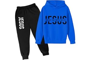 WOMAIL Boys Girls JESUS Hoodie Tracksuit 2 Pieces Set Athletic Casual Hooded Sweatshirt and Joggers Set Sweatsuit Outfits