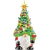 shenruifa Lighted Ceramic Gnome Christmas Tree, 8 Inch Glowing Tabletop Decor for Home Holiday Christmas Decorations